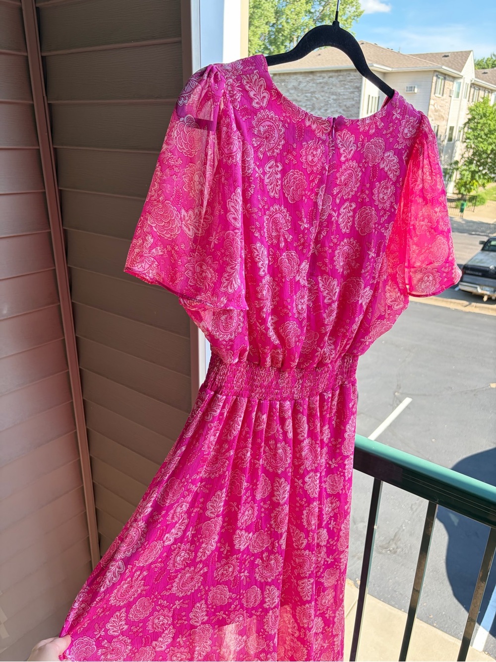 🆕💖MSK Pink Floral Chiffon Maxi Dress Size M Flutter Boho Romantic Wedding Guest - Picture 7 of 17